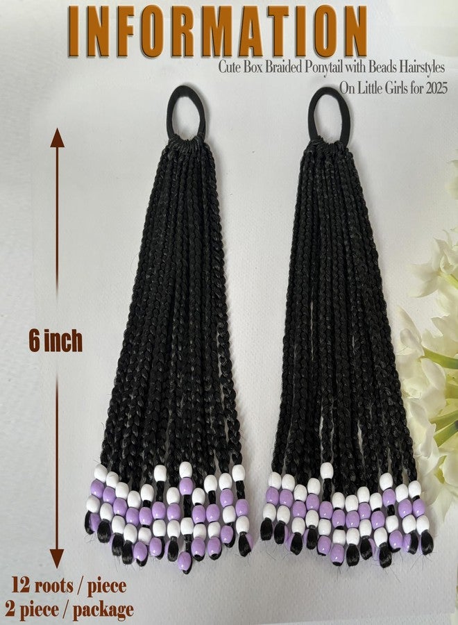 قطعتان من ذيل الحصان للأطفال مع خرز بطول 10 بوصات - تسريحات شعر ذيل الحصان المضفرة للفتيات الصغيرات، ضفائر لطيفة مع خرز، ذيل حصان للأطفال ذوات البشرة السمراء (خرز بنفسجي بطول 10 بوصات) - Image 2